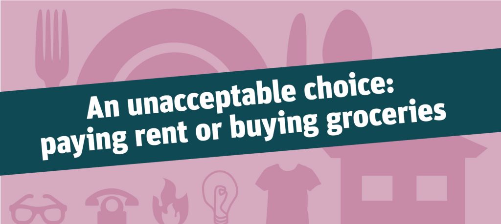 An unacceptable choice: paying rent or buying groceries.