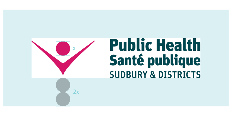 A diagram of the clear space around the Public Health Sudbury & Districts logo.