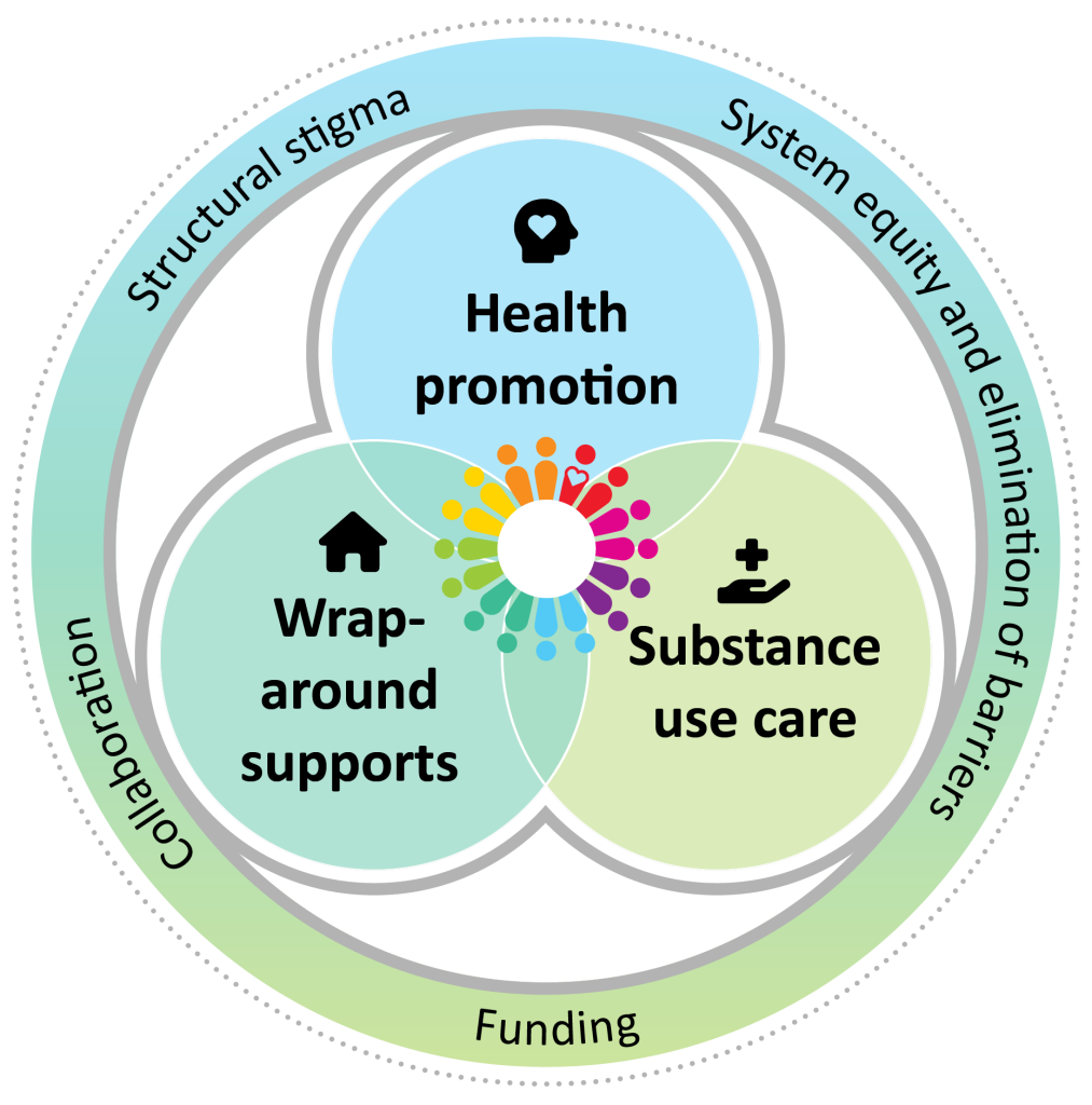 Community Drug Strategy values for the three streams including collaboration, structural stigma, funding, and System equity and elimination of barriers.