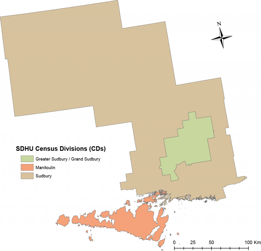 Map of the Sudbury & District Health Unit Catchment Area