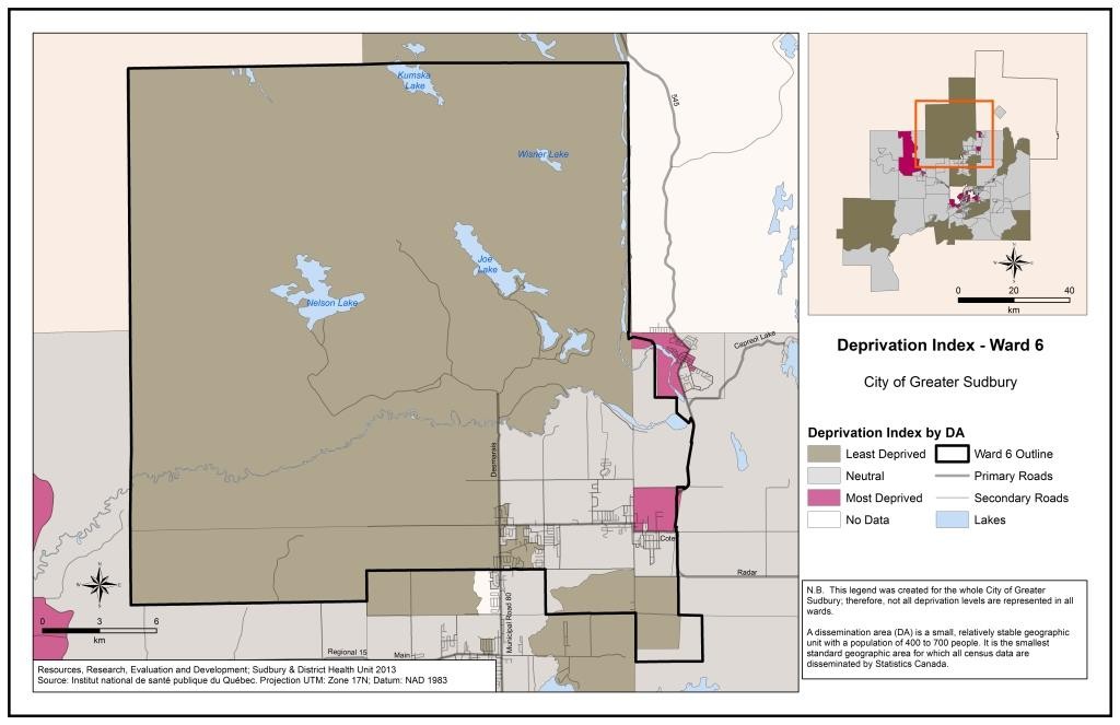 This map shows the deprivation index by census Dissemination Area in Ward 6. For a detailed description please contact