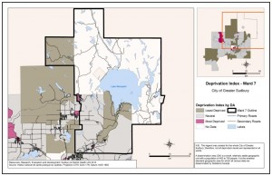 This map shows the deprivation index by census Dissemination Area in Ward 7. For a detailed description please contact