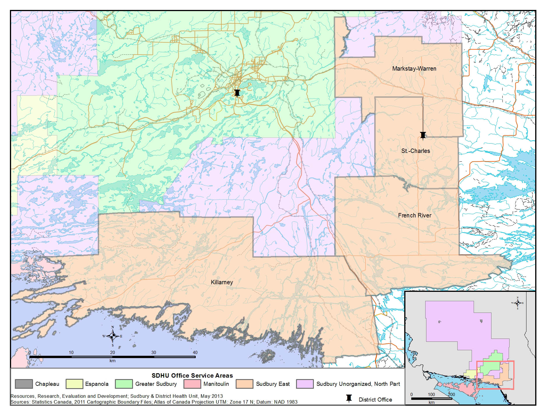 Map Of Sudbury Area Public Health Sudbury & Districts - Sudbury East District Office Area Map