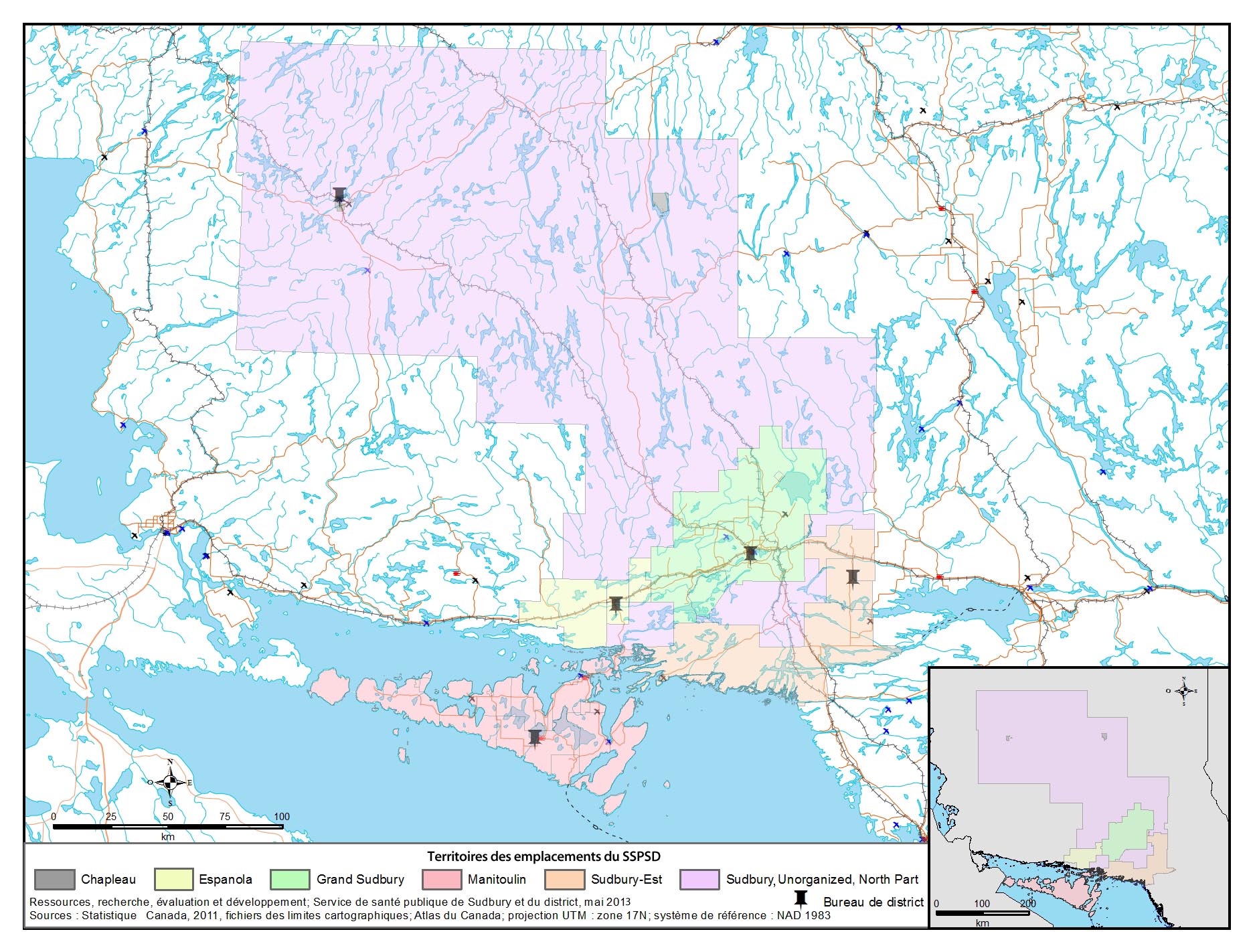 Map Of Sudbury Area Public Health Sudbury & Districts - Sudbury Unorganized North Part Area Map  Fr