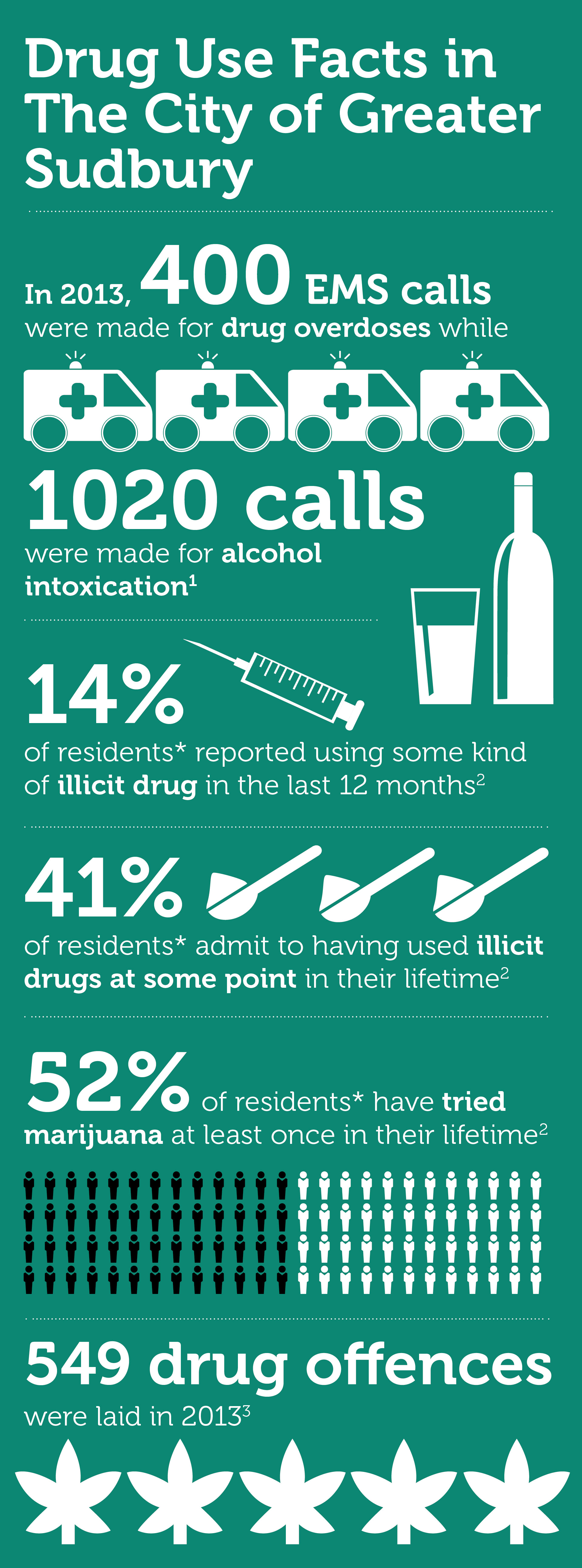 Drug use facts in the City of Greater Sudbury. Information provided below.