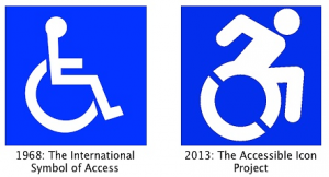 (left) 1968: The International Symbol of Access; (right) 2013: The Accessible Icon Project