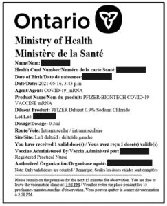 Sample of printed receipt