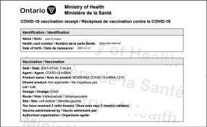 Sample of a printed vaccination receipt
